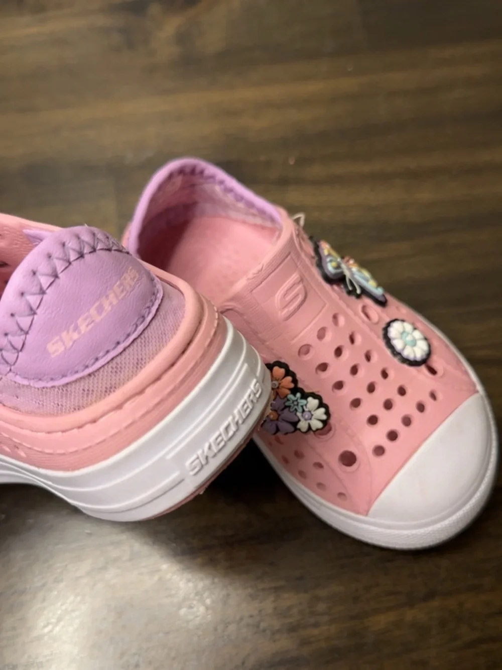 Skechers Girls' Pink Slip-On Water Shoes with Butterfly & Flower Charms